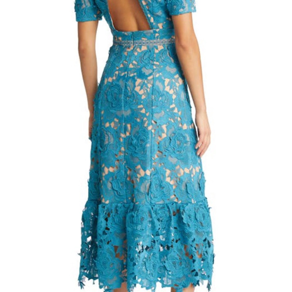 Adelyn Rae Blue Puff Sleeve Midi Dress - Picture 3 of 8